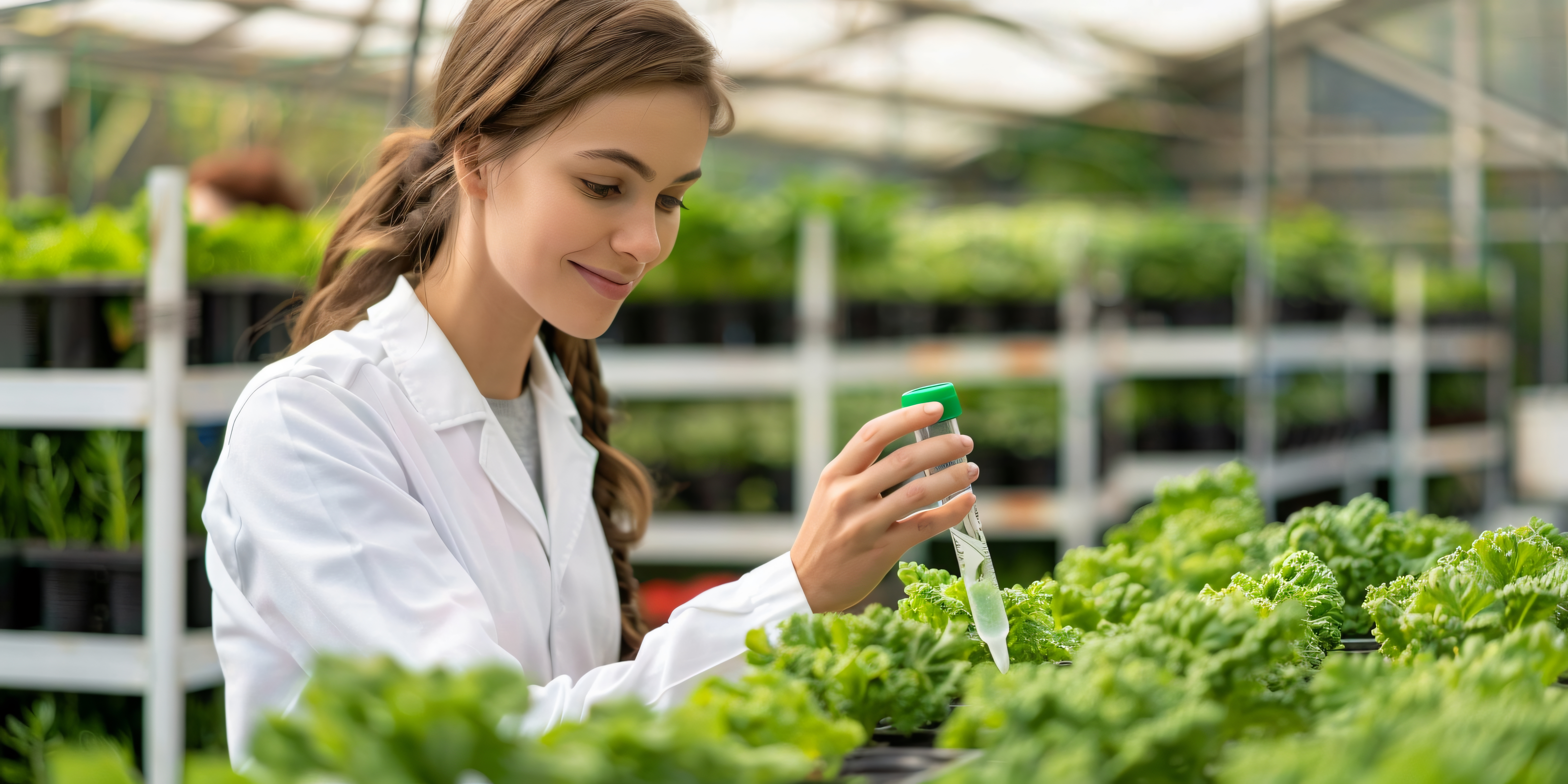 Mujer en jardín ecológico sostenible cosechando productos